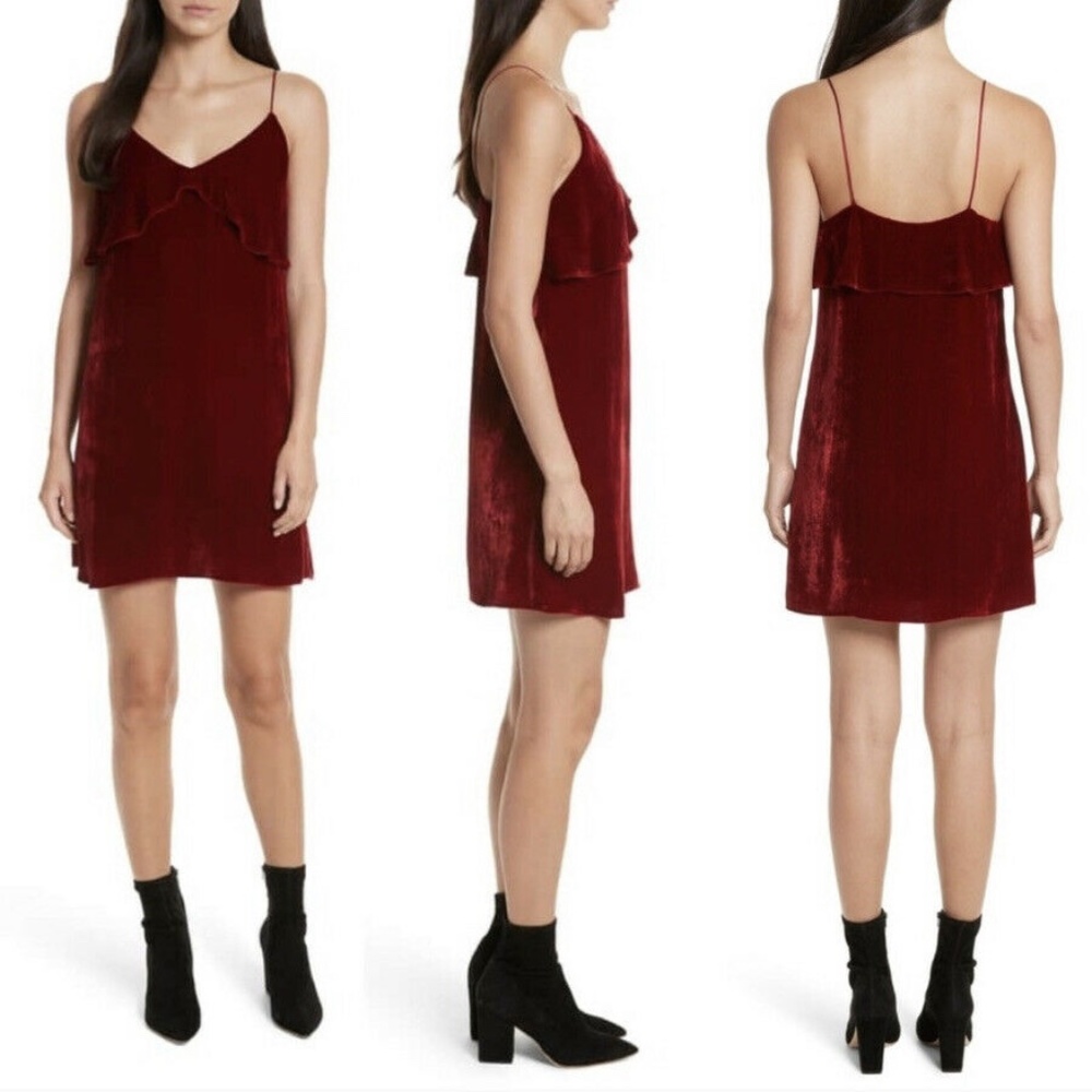 ALICE & OLIVIA | Crushed Red Velvet Slip Dress L